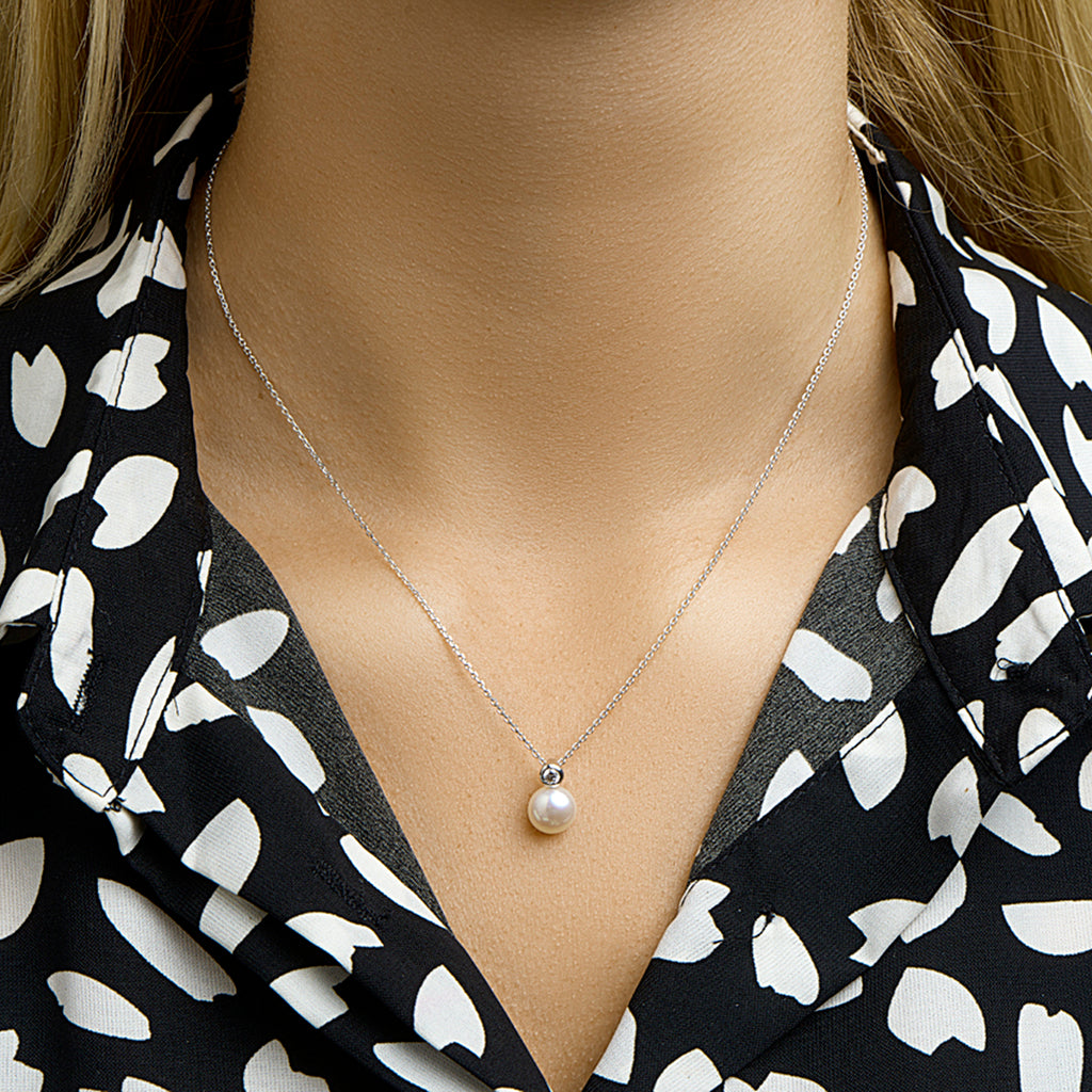 Collier parel en zirkonia 42 + 3 cm zilver gerhodineerd