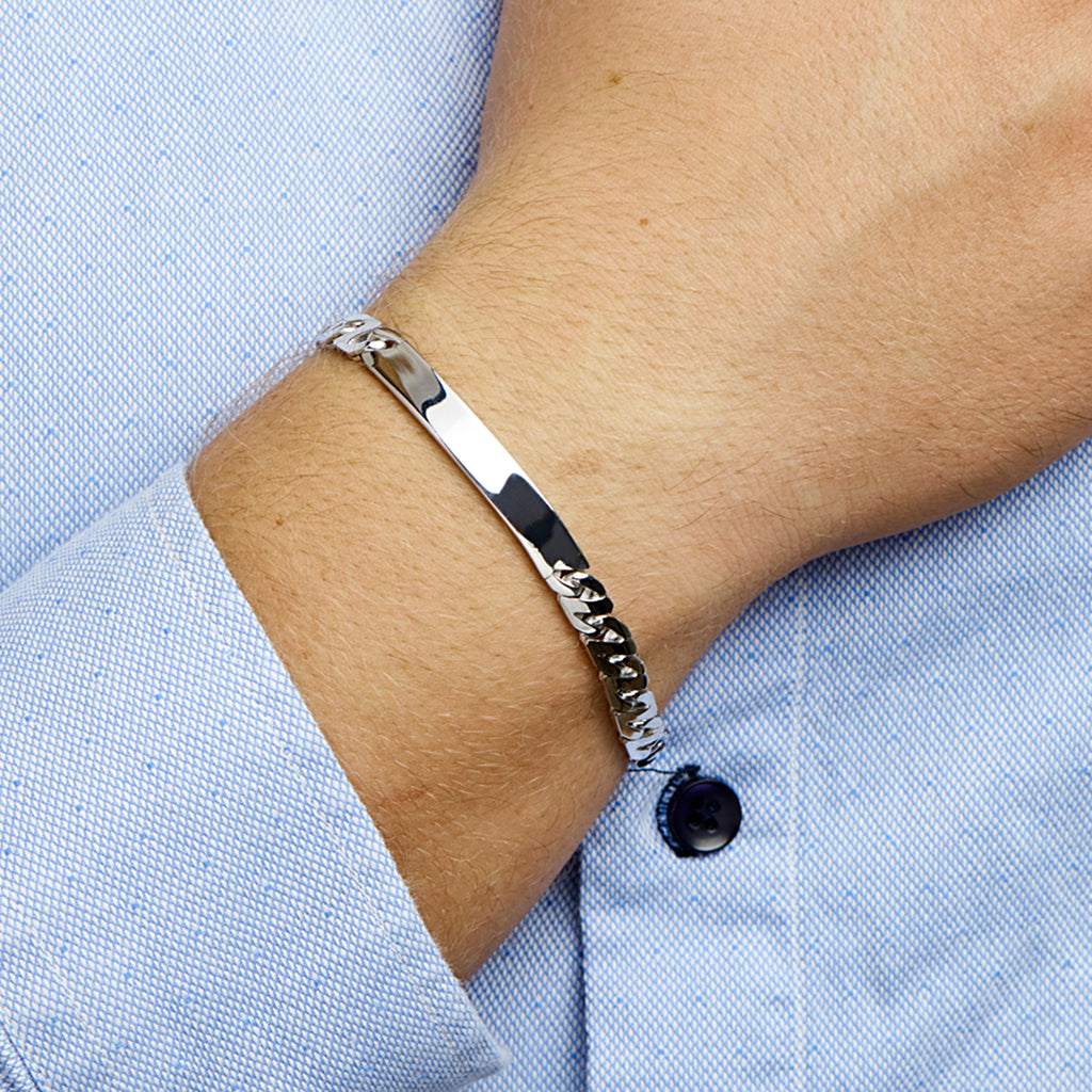 Graveerarmband gourmette plaat 6,5 mm zilver gerhodineerd