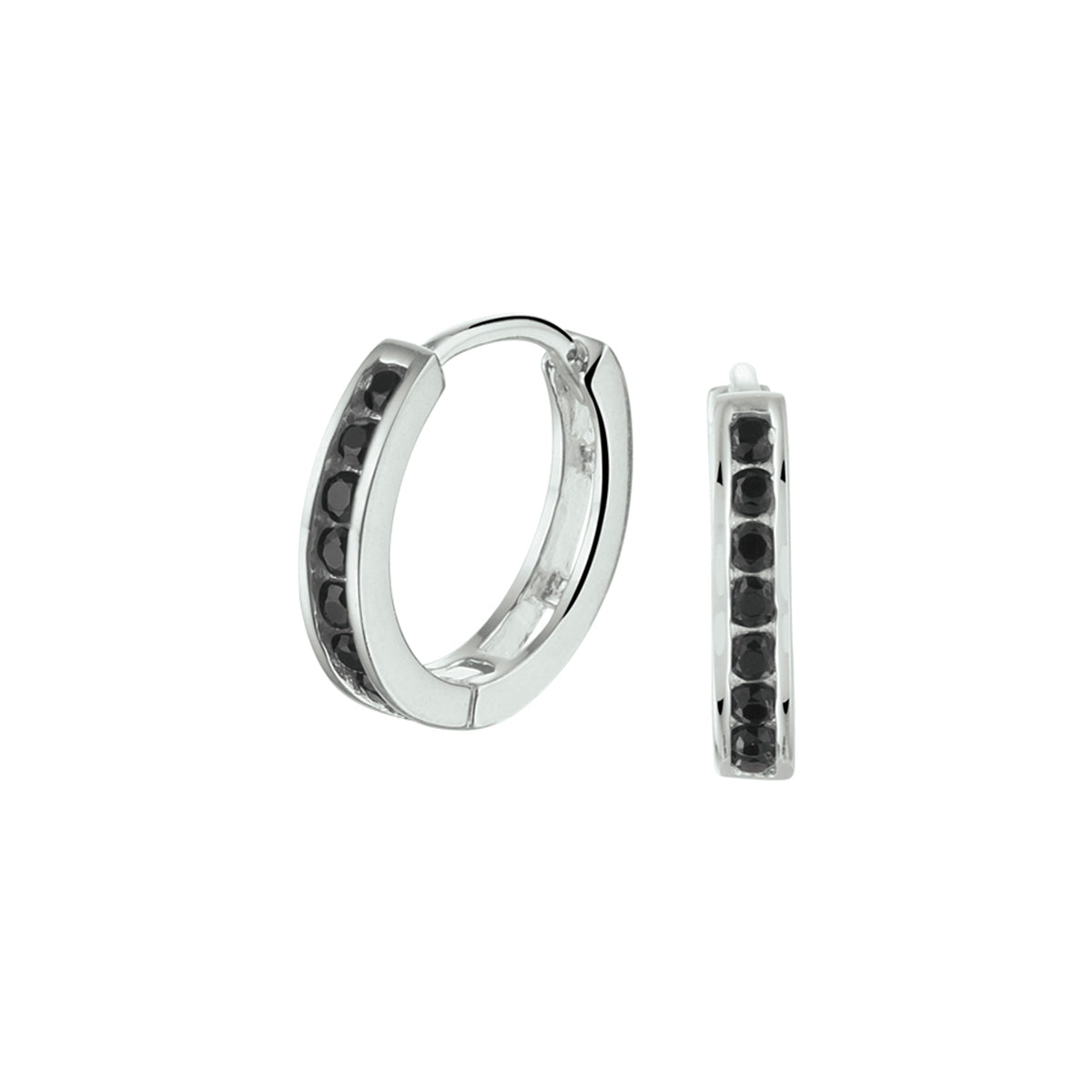 Klapoorringen zwart zirkonia zilver gerhodineerd