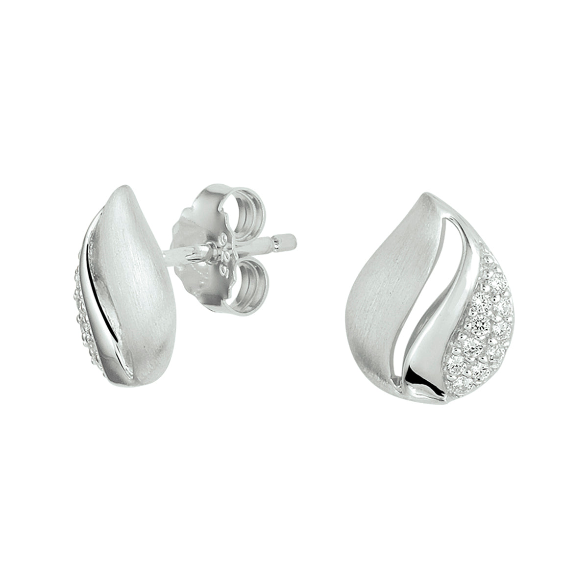 Oorknoppen zirkonia poli/mat zilver gerhodineerd