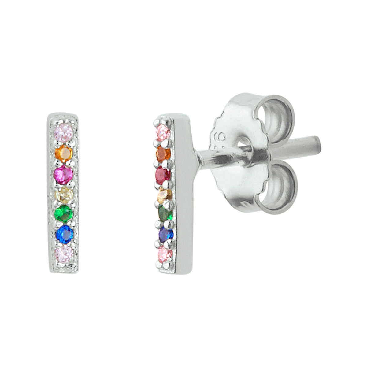 Oorknoppen balkje zirkonia zilver gerhodineerd