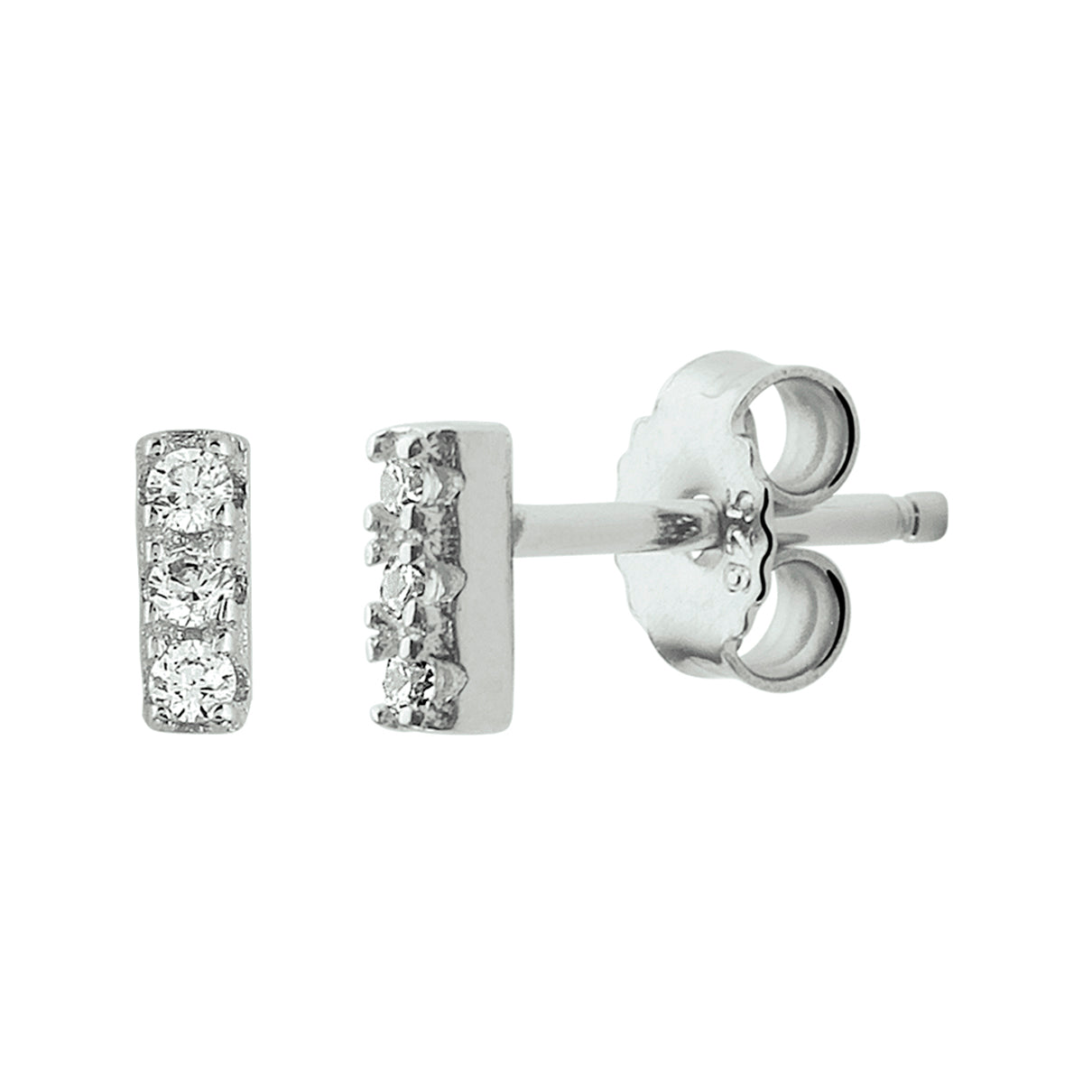 Oorknoppen balkje zirkonia zilver gerhodineerd