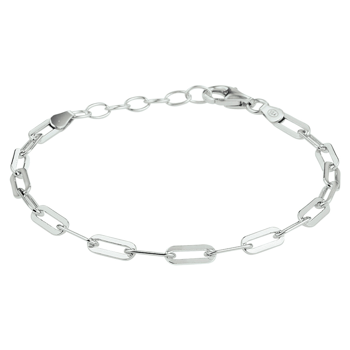 Armband paperclip platte buis 3,8 mm 16 + 3 cm zilver gerhodineerd