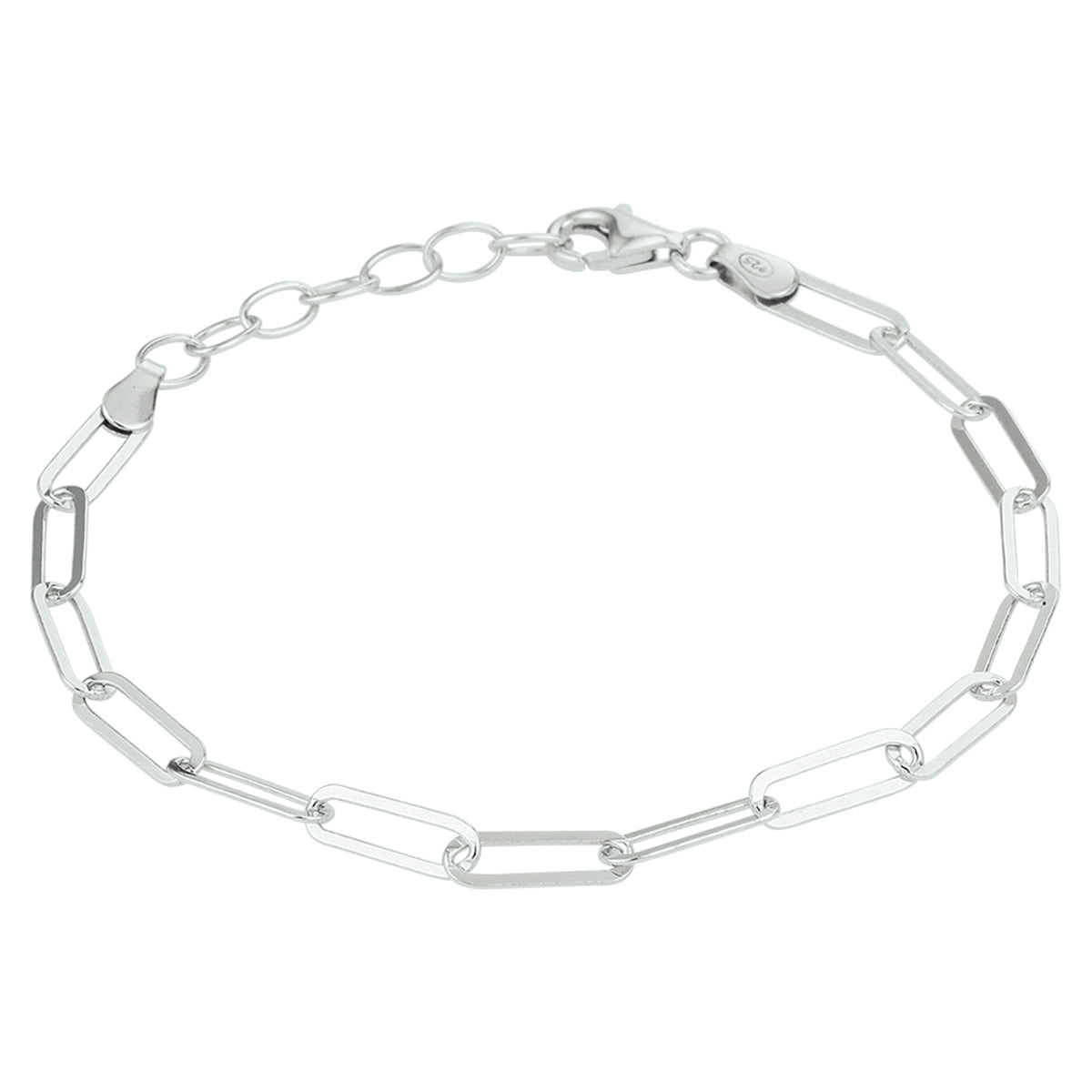 Armband paperclip platte buis 3,8 mm 16 + 3 cm zilver gerhodineerd