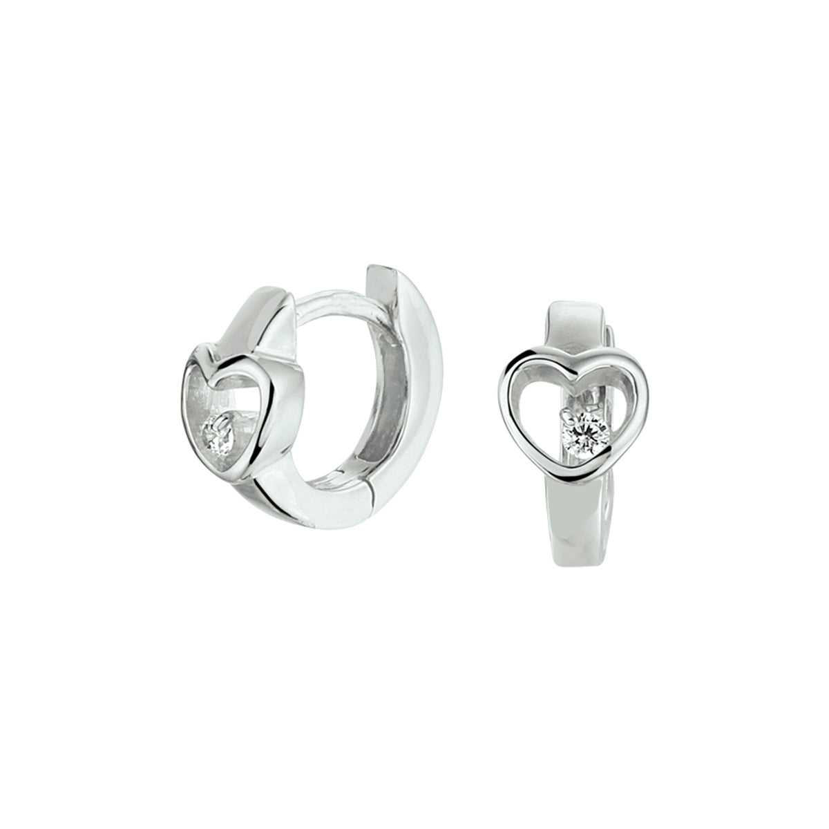 Klapoorringen hart zirkonia zilver gerhodineerd