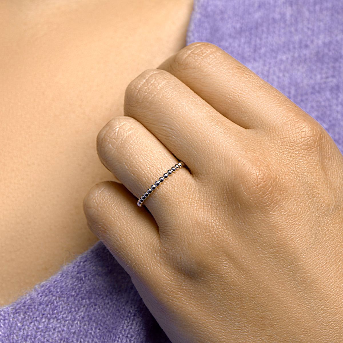 Aanschuifring bolletjes zilver gerhodineerd