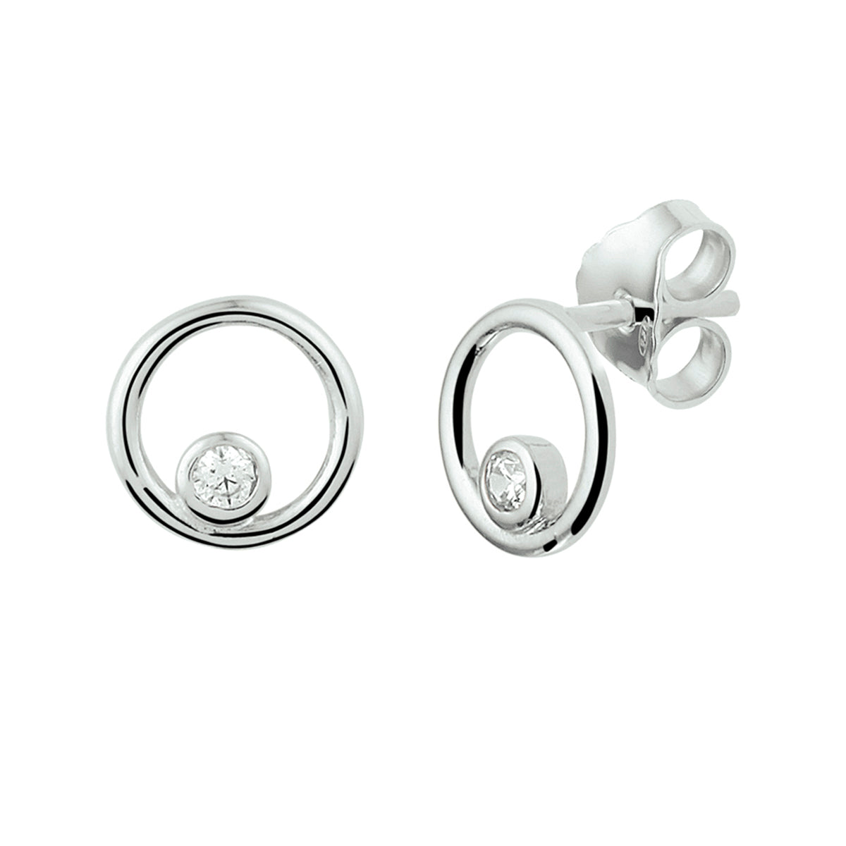 Oorknoppen zirkonia zilver gerhodineerd