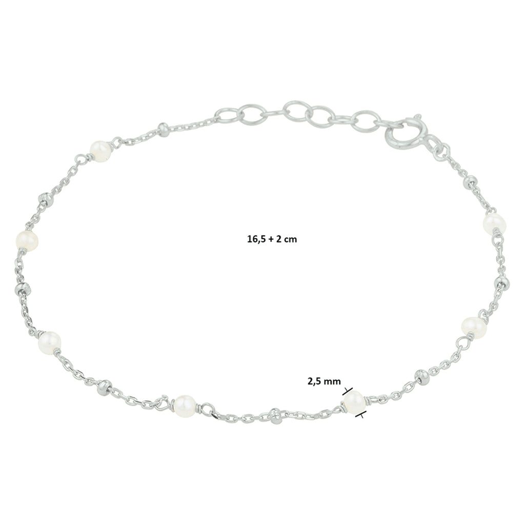 Armband parel 16,5 + 2 cm zilver gerhodineerd