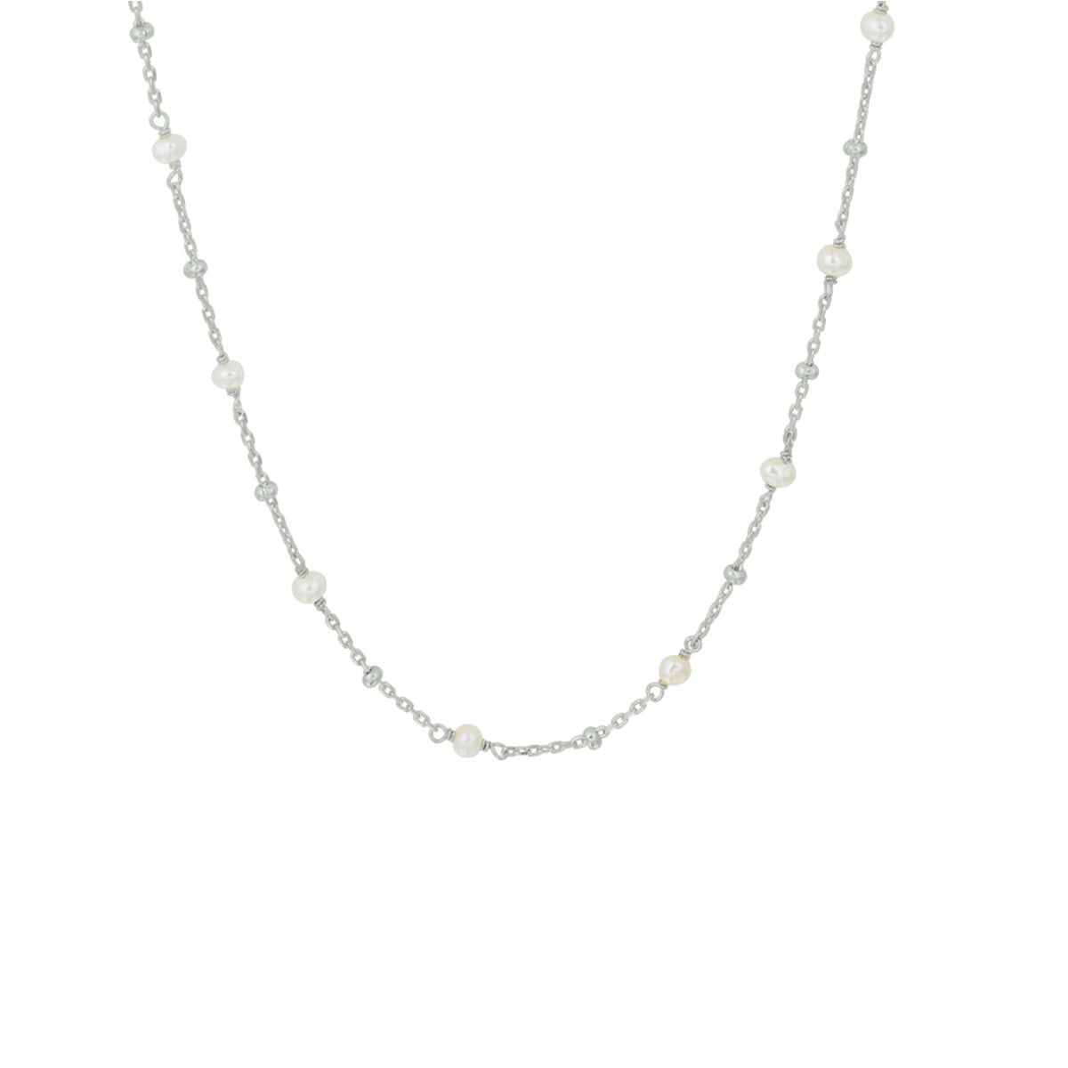 Collier parel 41 + 4 cm zilver gerhodineerd