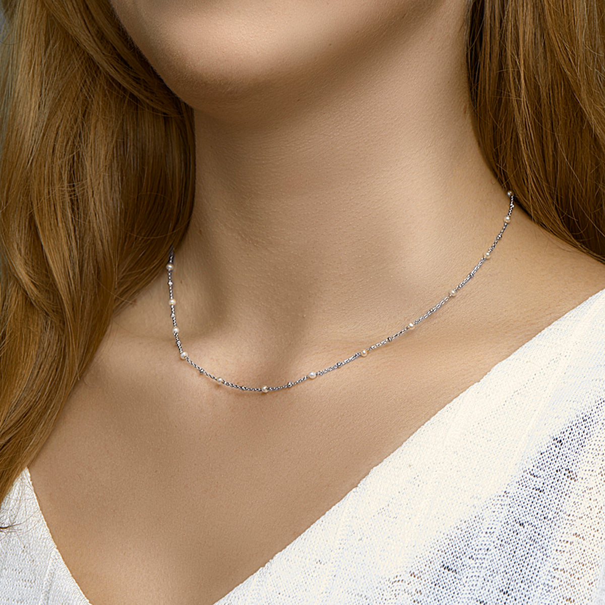 Collier parel 41 + 4 cm zilver gerhodineerd