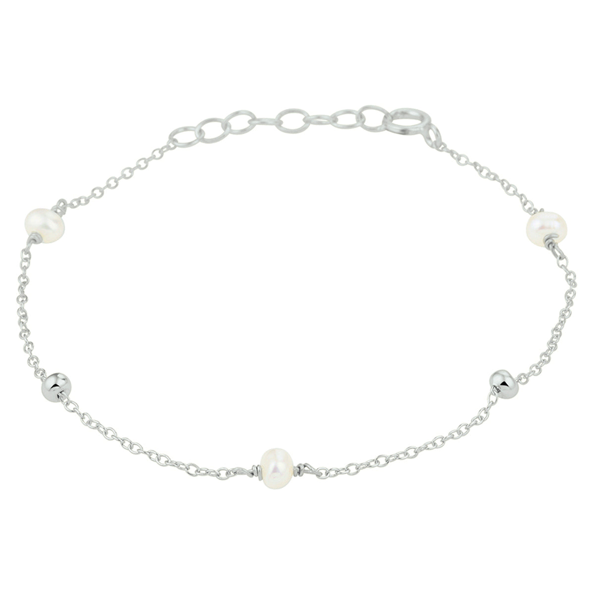 Armband parel 16,5 + 2 cm zilver gerhodineerd