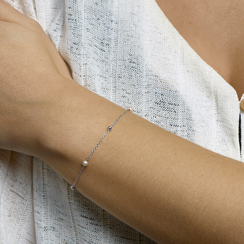 Armband parel 16,5 + 2 cm zilver gerhodineerd
