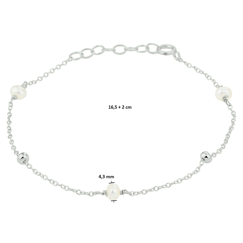 Armband parel 16,5 + 2 cm zilver gerhodineerd