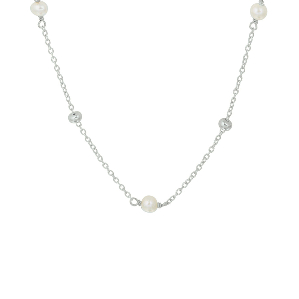 Collier parel 41 + 4 cm zilver gerhodineerd