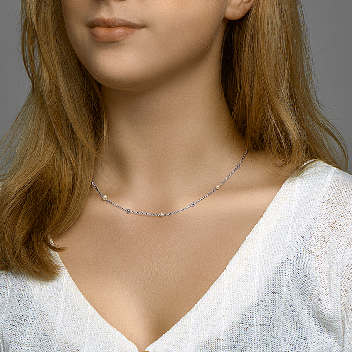 Collier parel 41 + 4 cm zilver gerhodineerd