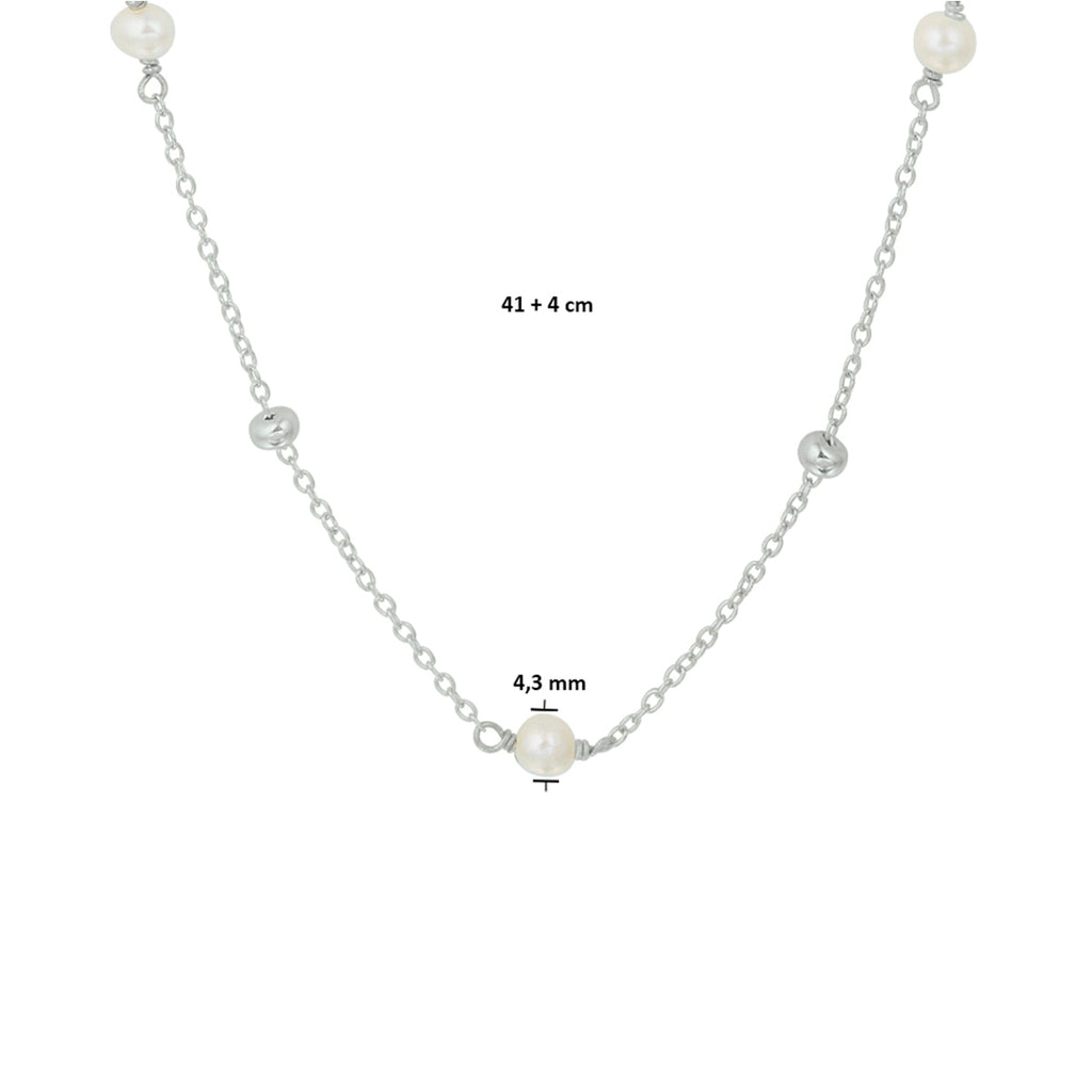 Collier parel 41 + 4 cm zilver gerhodineerd