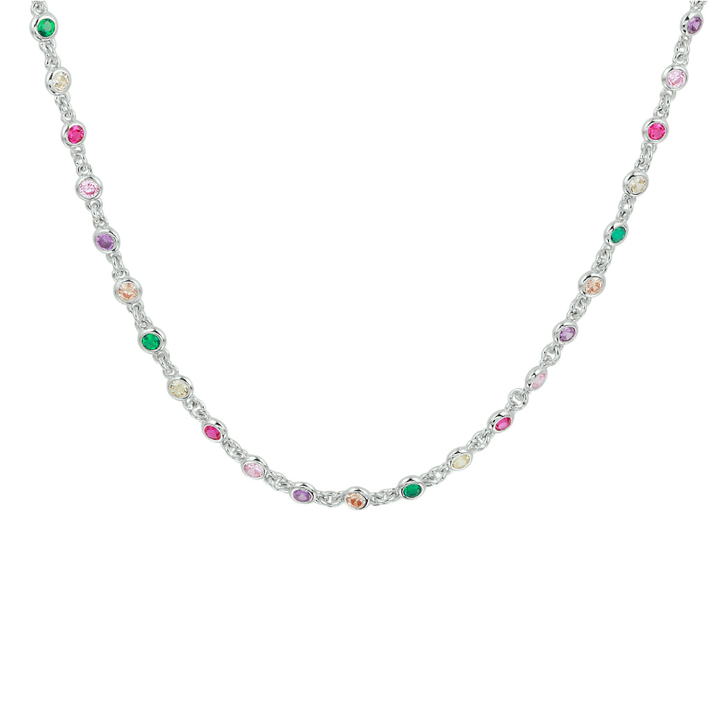 Collier regenboog zirkonia 41 + 4 cm zilver gerhodineerd