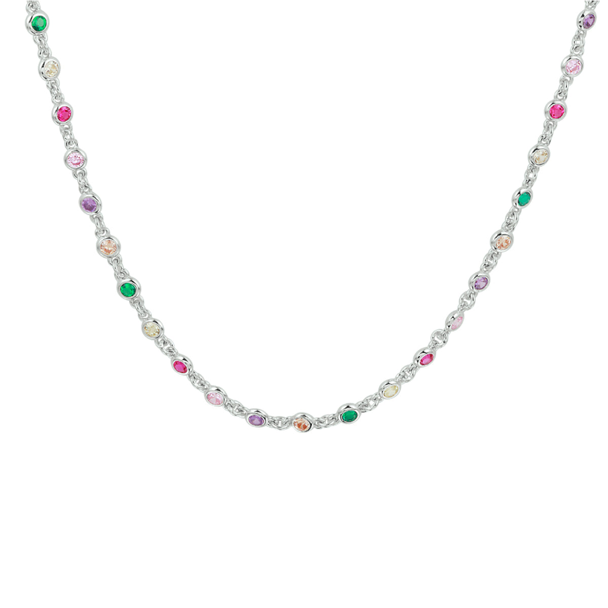 Collier regenboog zirkonia 41 + 4 cm zilver gerhodineerd