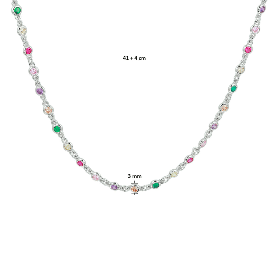 Collier regenboog zirkonia 41 + 4 cm zilver gerhodineerd