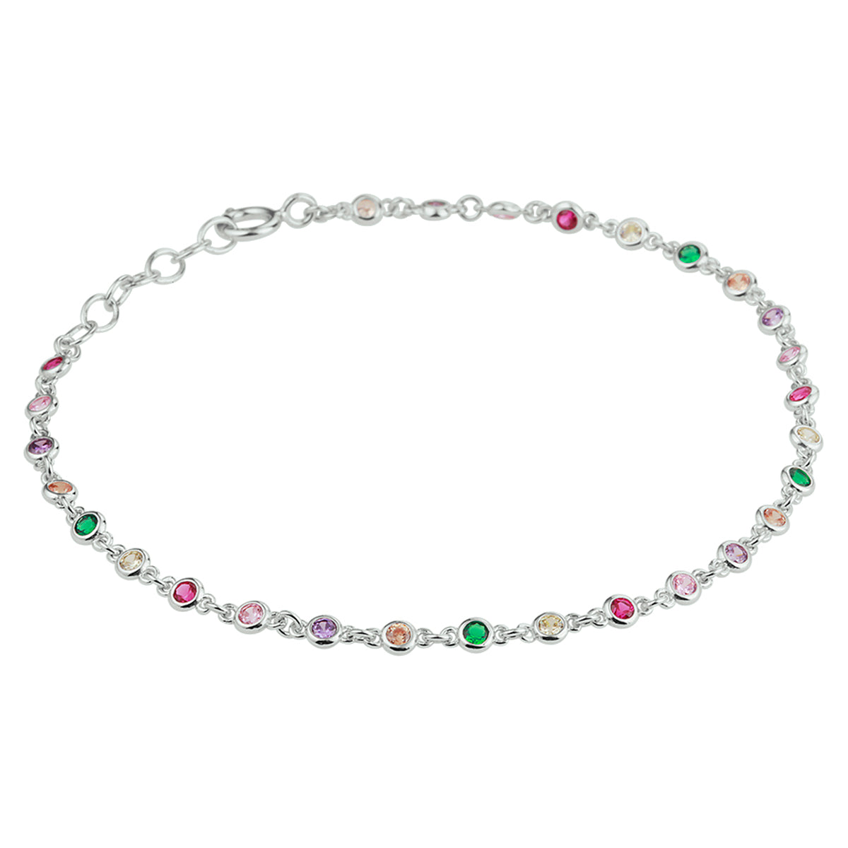 Armband regenboog zirkonia 16,5 + 2 cm zilver gerhodineerd