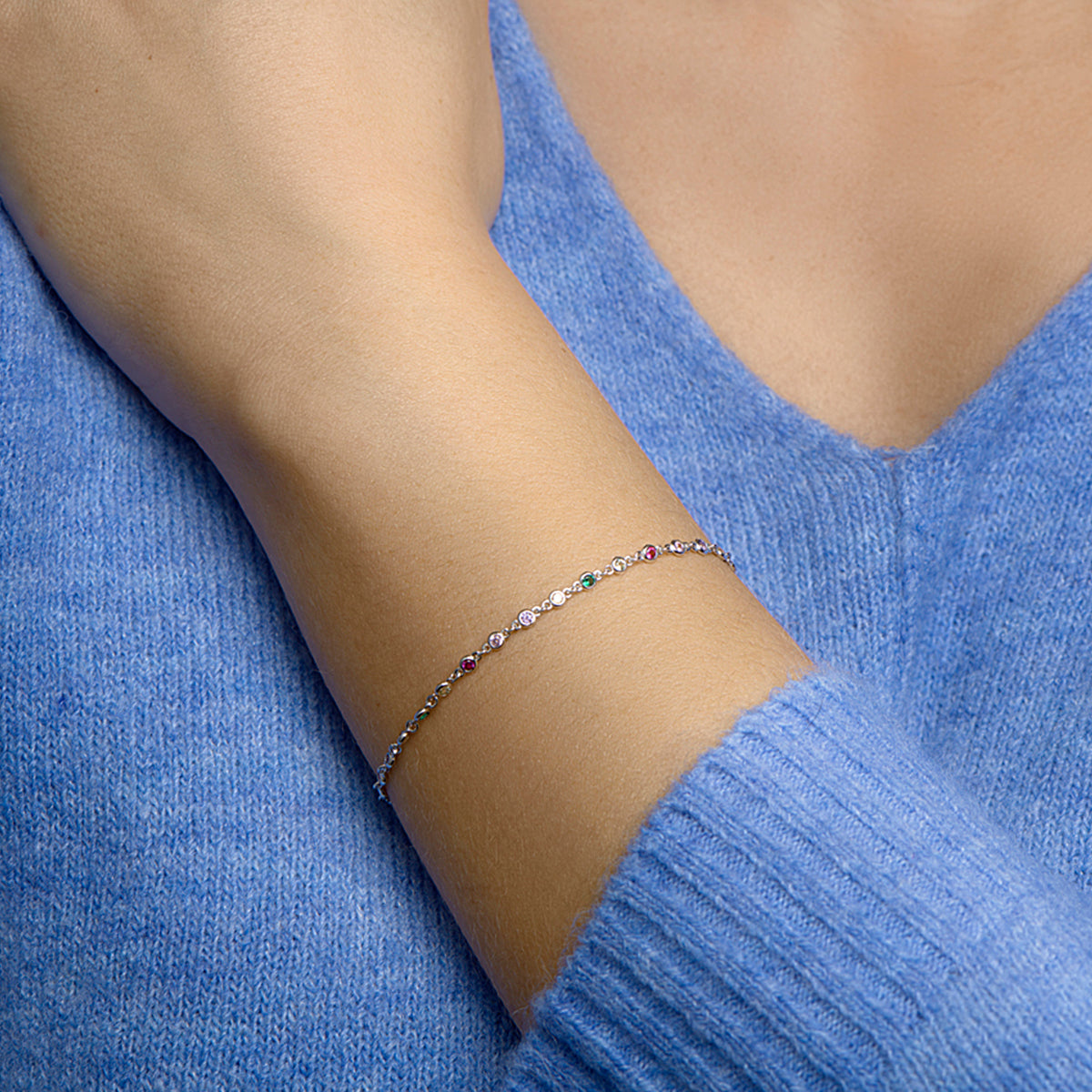 Armband regenboog zirkonia 16,5 + 2 cm zilver gerhodineerd