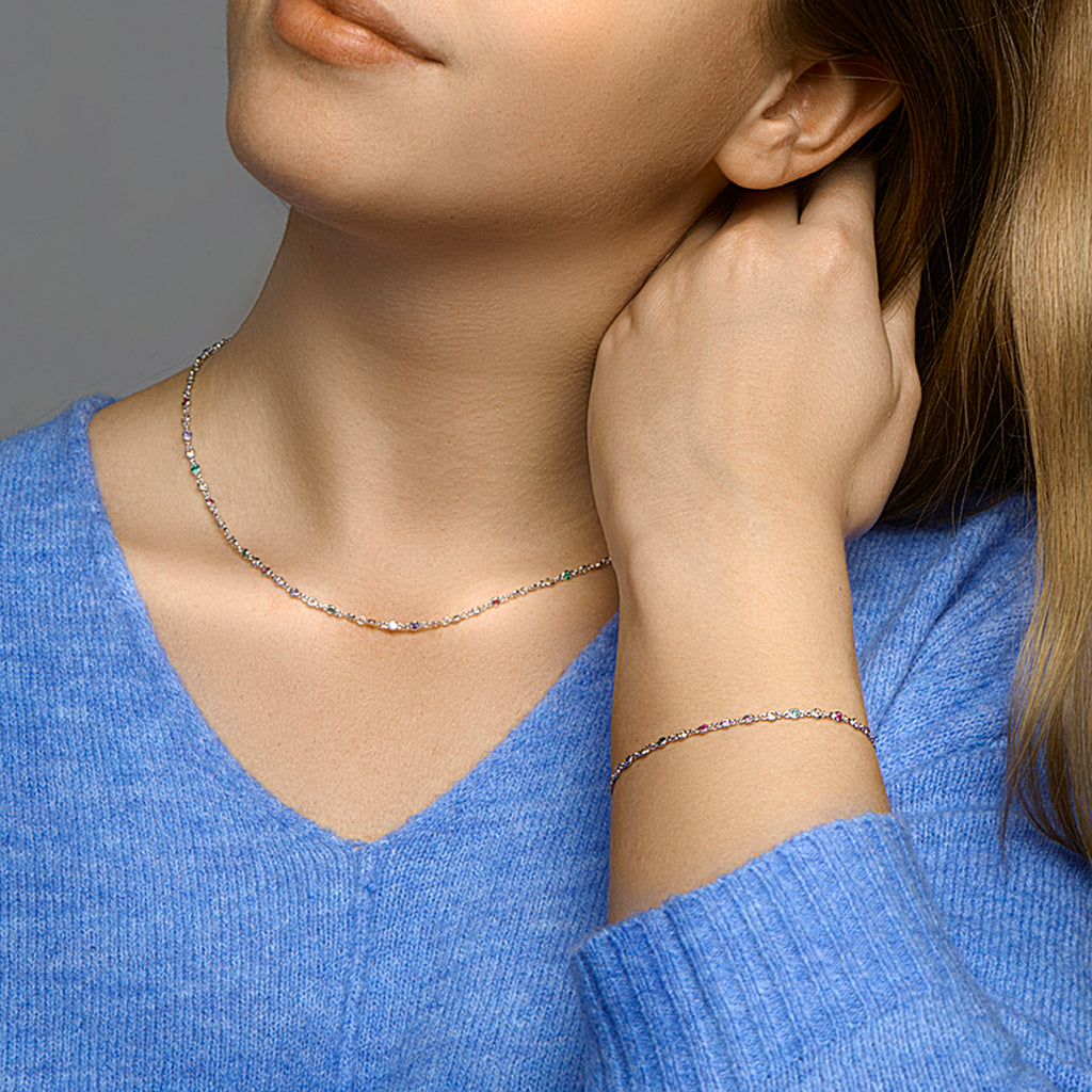 Armband regenboog zirkonia 16,5 + 2 cm zilver gerhodineerd