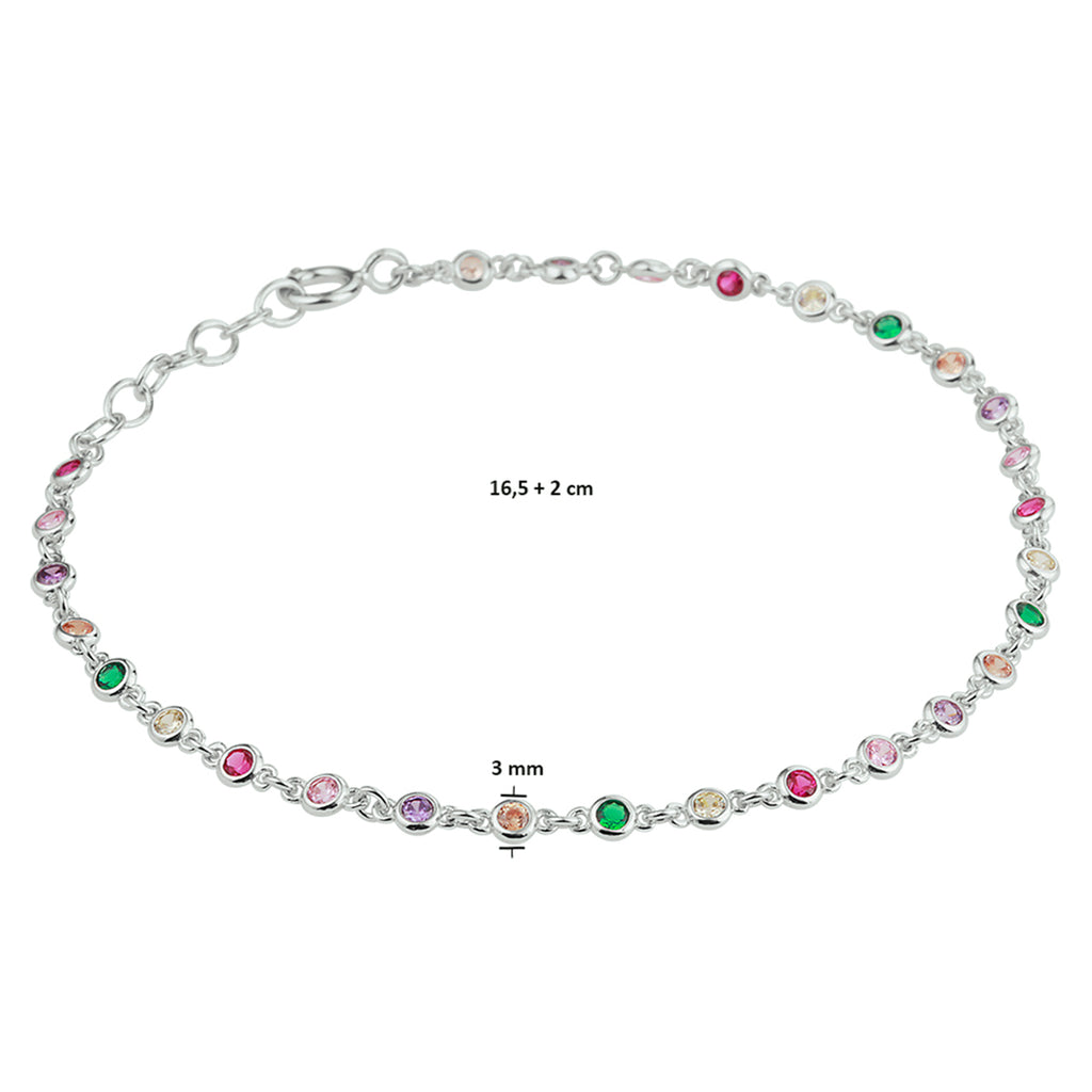 Armband regenboog zirkonia 16,5 + 2 cm zilver gerhodineerd