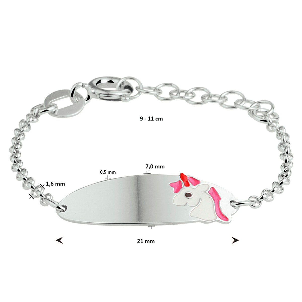 Graveerarmband eenhoorn plaat 7 mm zilver gerhodineerd