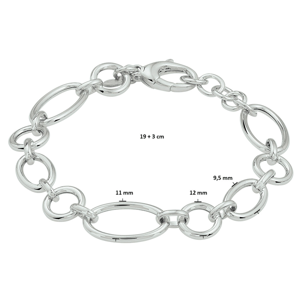 Armband 12 mm 19 + 3 cm zilver gerhodineerd