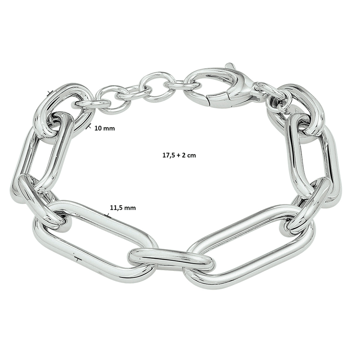 Armband 11,5 mm 17,5 + 2 cm zilver gerhodineerd