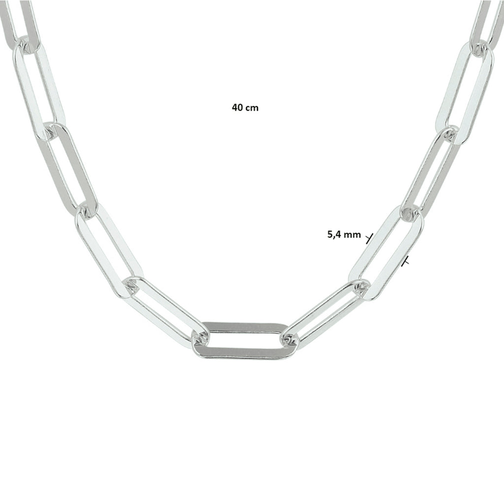 Collier paperclip platte buis 5,4 mm zilver gerhodineerd