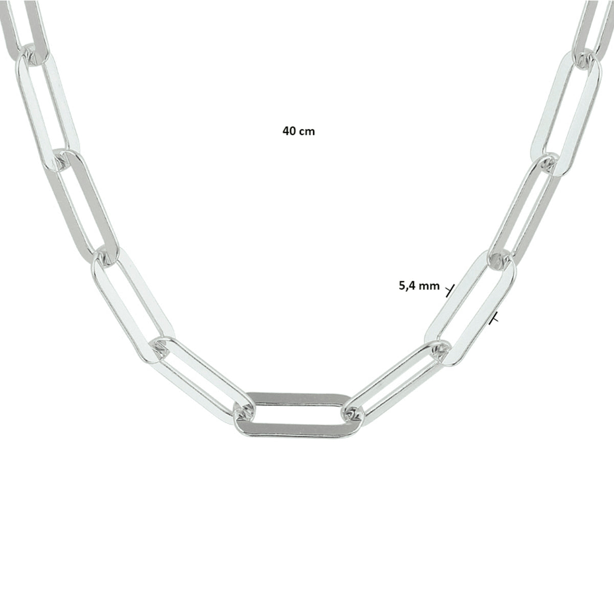 Collier paperclip platte buis 5,4 mm zilver gerhodineerd
