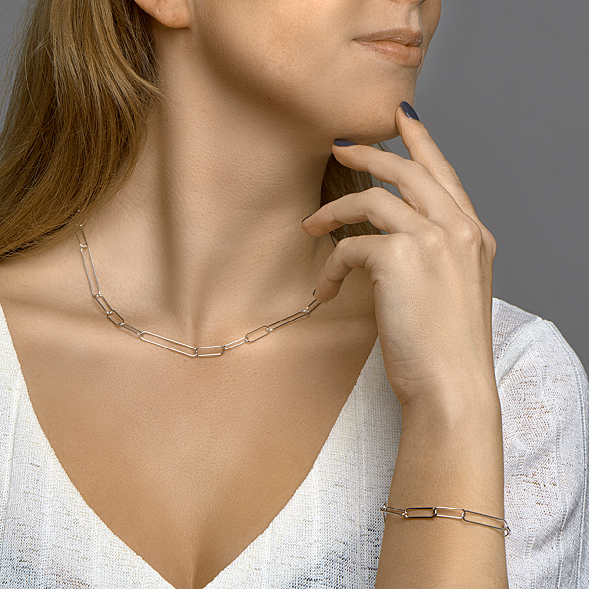 Collier paperclip ronde buis 5,5 mm zilver gerhodineerd