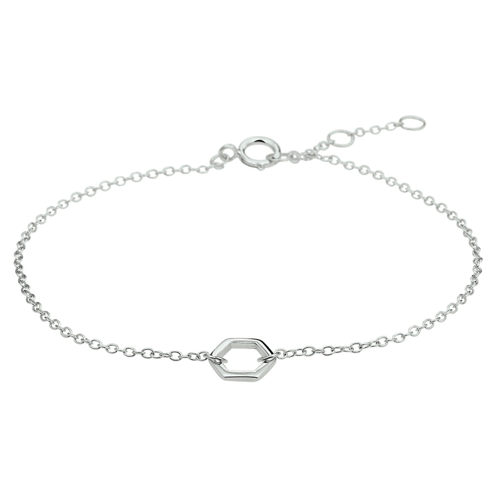 Armband zeshoek 16,5 - 17,5 - 18,5 cm zilver gerhodineerd