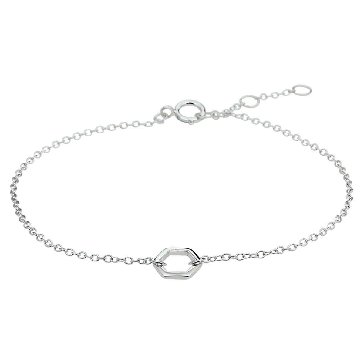 Armband zeshoek 16,5 - 17,5 - 18,5 cm zilver gerhodineerd