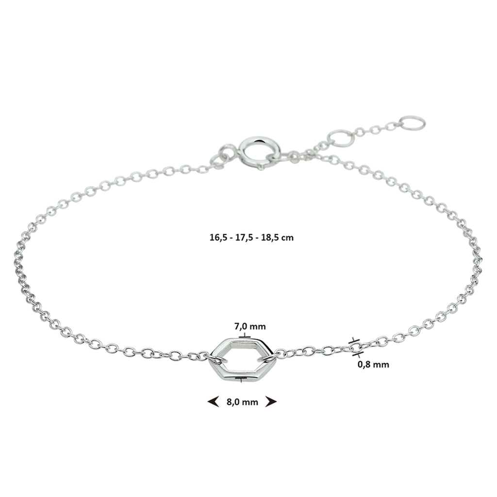 Armband zeshoek 16,5 - 17,5 - 18,5 cm zilver gerhodineerd