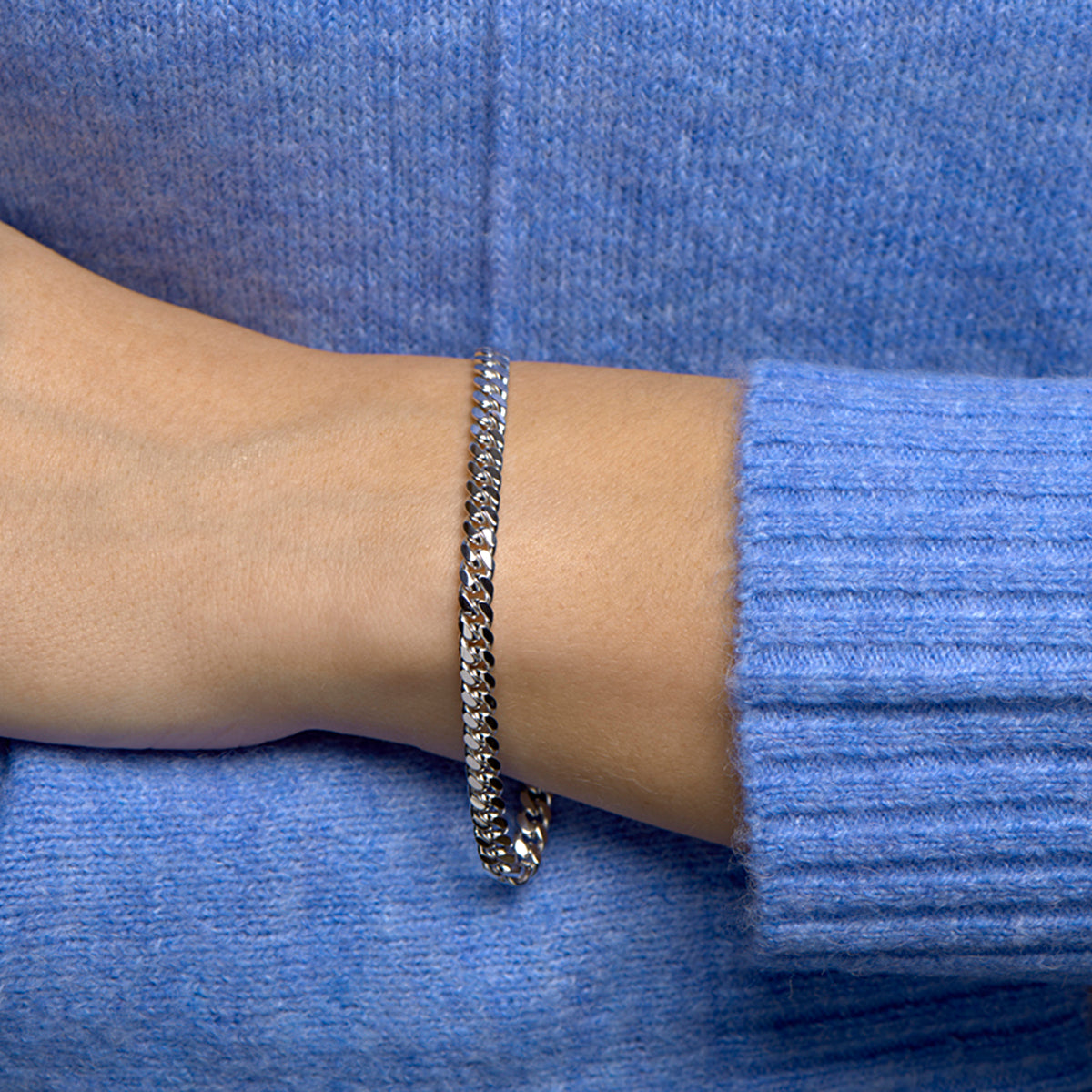 Armband gourmette 6-zijdes geslepen 4,8 mm 19 cm zilver gerhodineerd