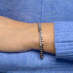 Armband gourmette 6-zijdes geslepen 6,6 mm 19,5 cm zilver gerhodineerd