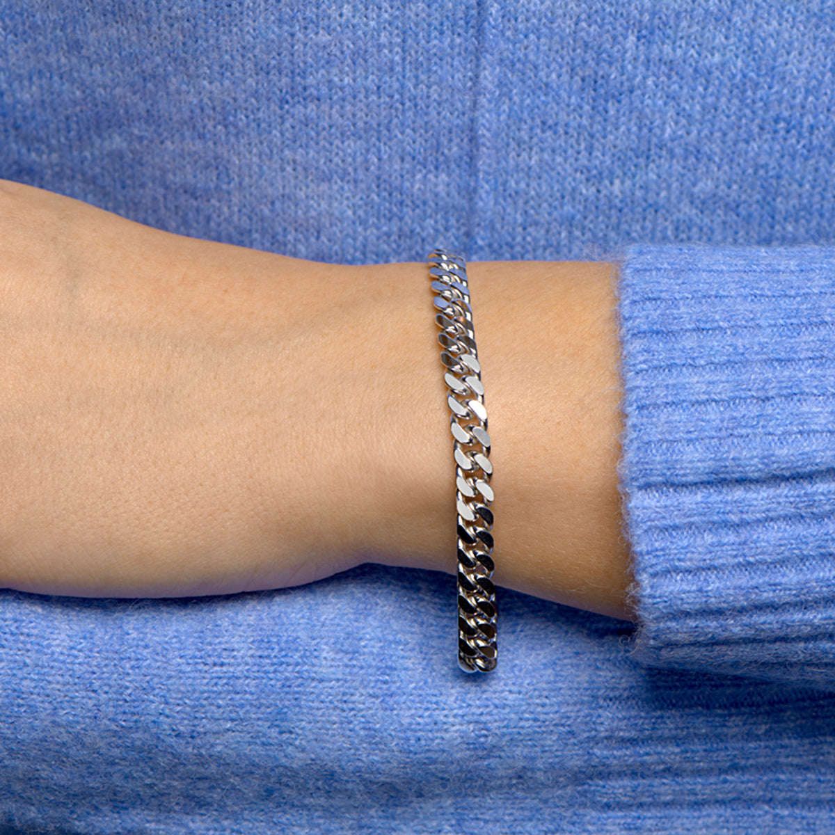 Armband gourmette 6-zijdes geslepen 6,6 mm 19,5 cm zilver gerhodineerd