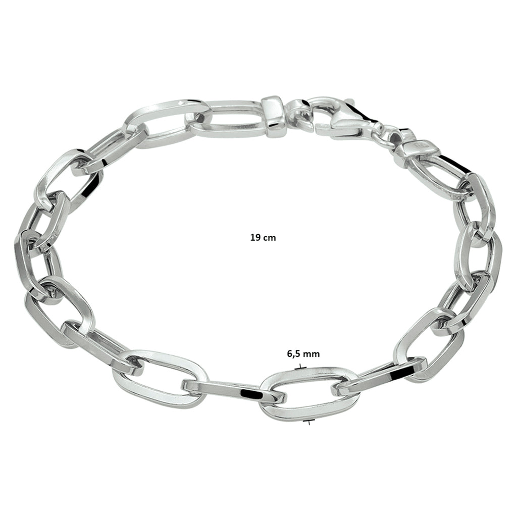 Armband paperclip vierkante buis 6,5 mm 19 cm zilver gerhodineerd