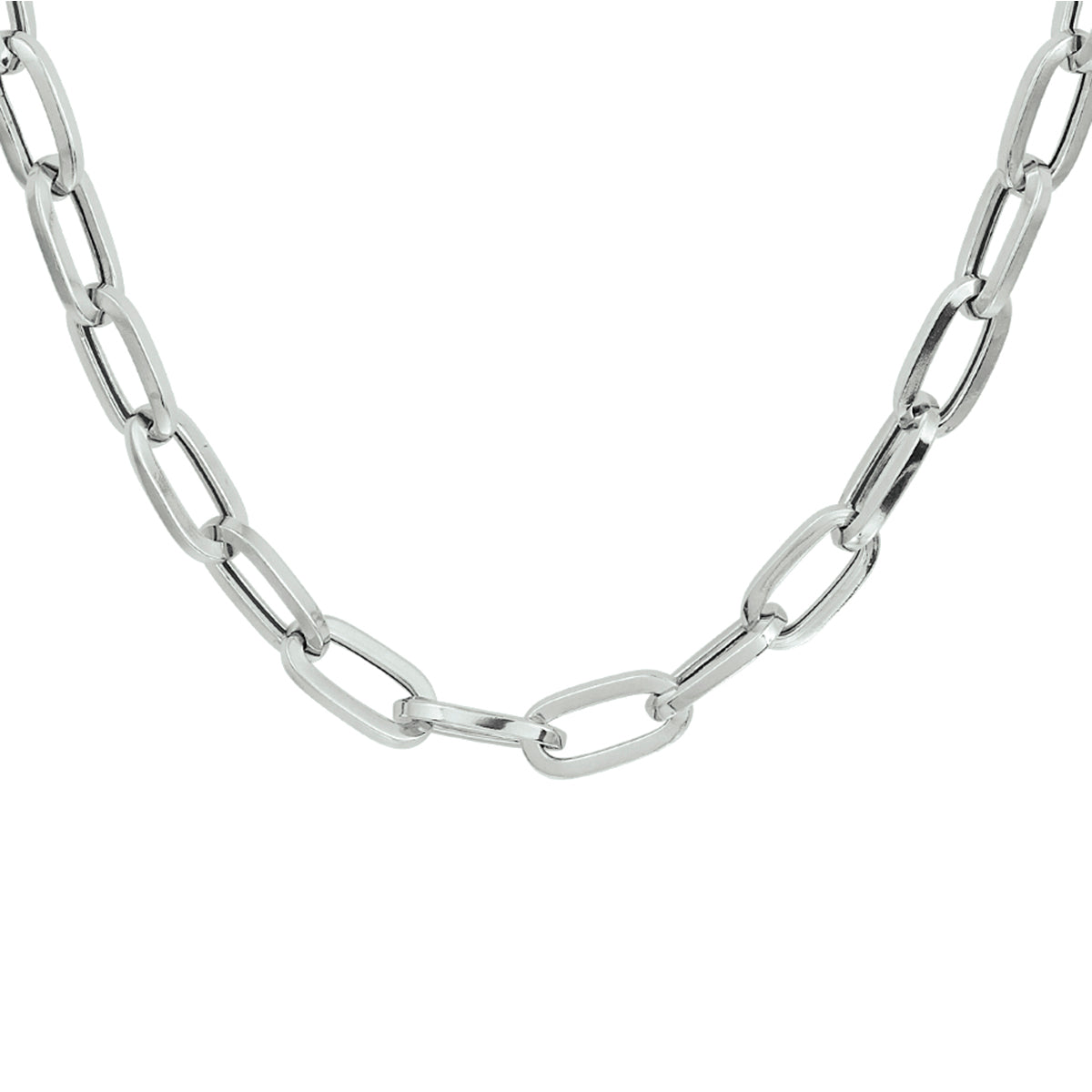 Collier paperclip vierkante buis 6,5 mm 45 cm zilver gerhodineerd