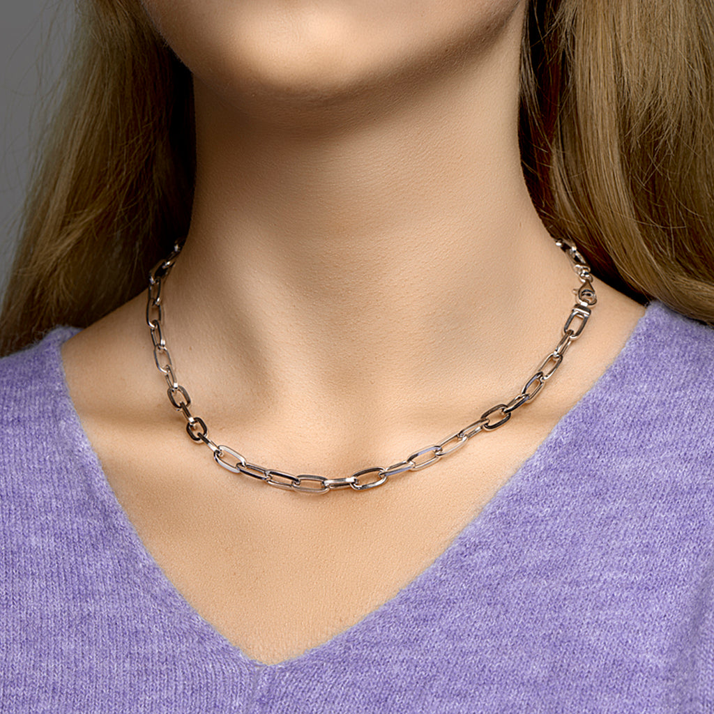 Collier paperclip vierkante buis 6,5 mm 45 cm zilver gerhodineerd