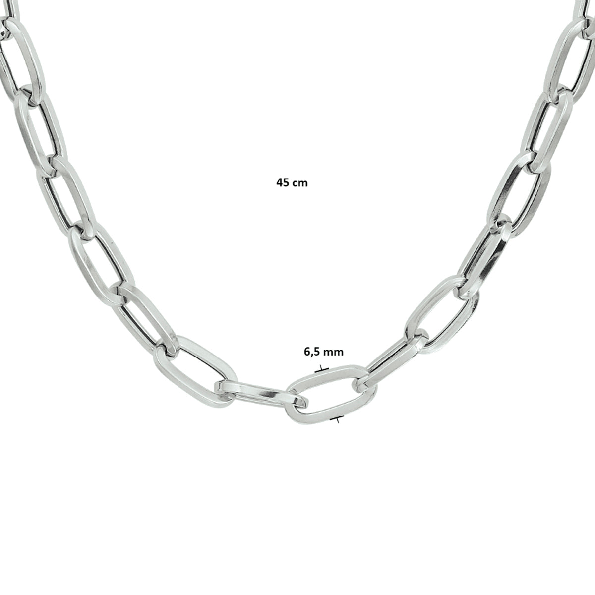 Collier paperclip vierkante buis 6,5 mm 45 cm zilver gerhodineerd
