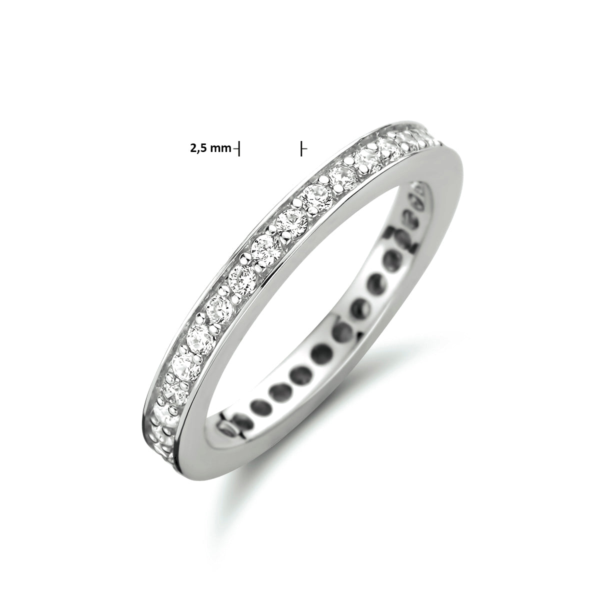 Aanschuifring zirkonia zilver gerhodineerd