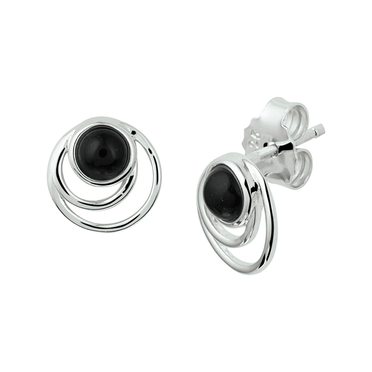 Oorknoppen onyx zilver gerhodineerd