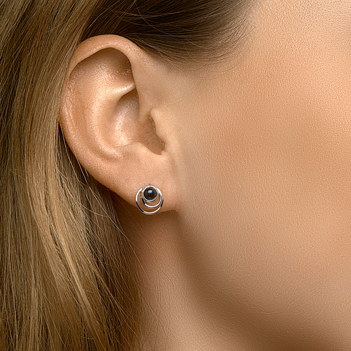 Oorknoppen onyx zilver gerhodineerd