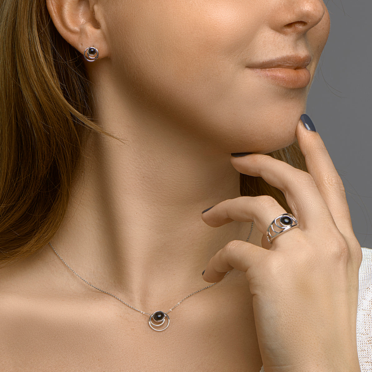 Hanger onyx zilver gerhodineerd