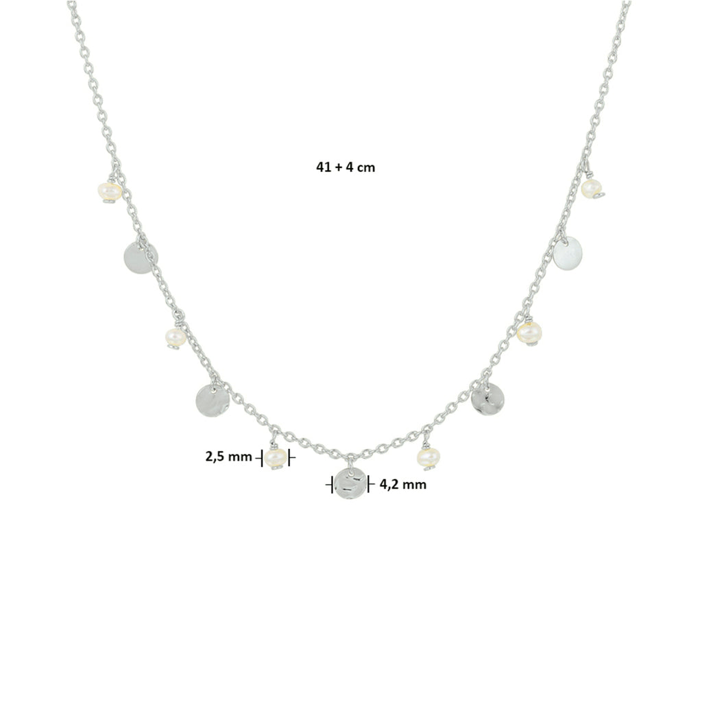 Collier parel 41 + 4 cm zilver gerhodineerd