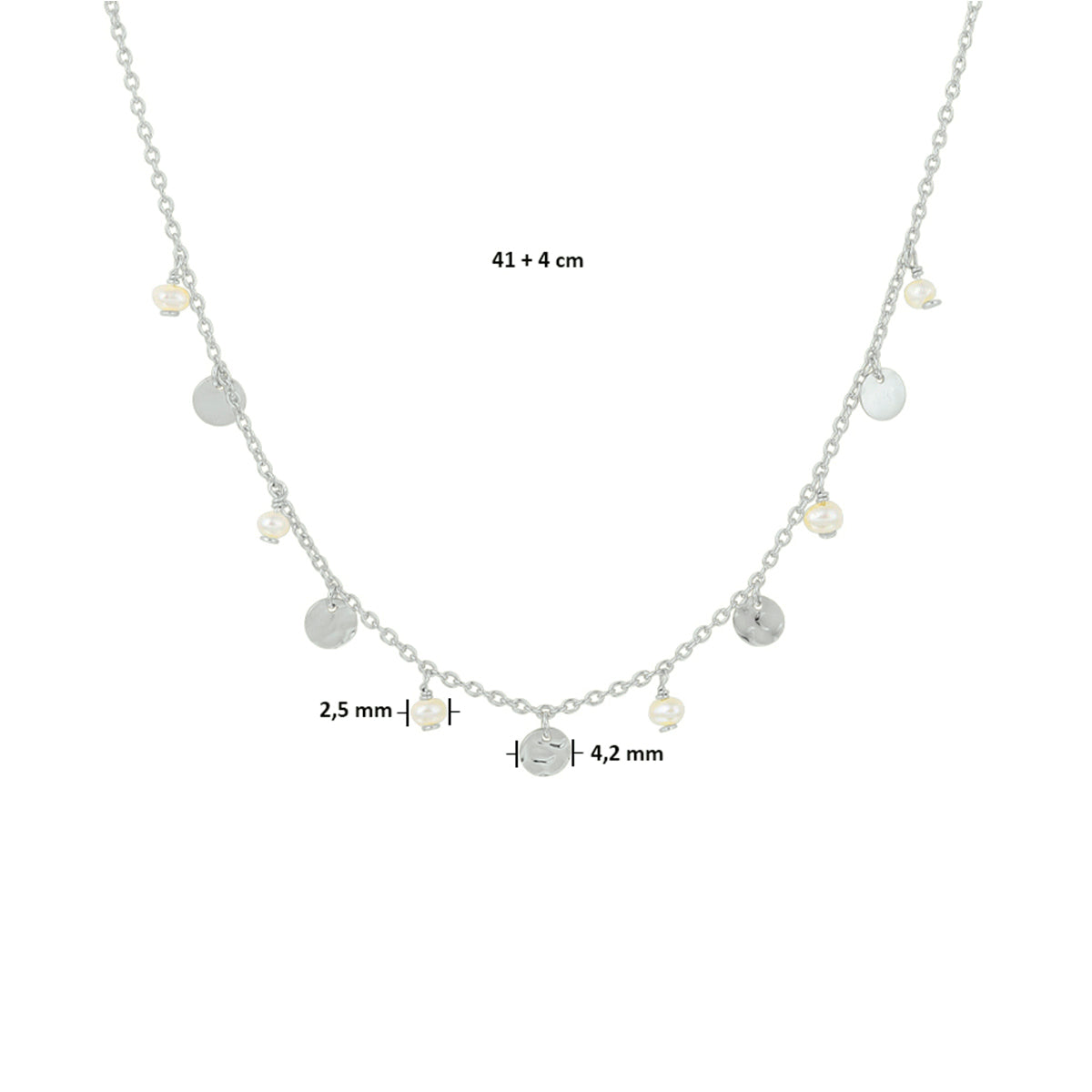 Collier parel 41 + 4 cm zilver gerhodineerd