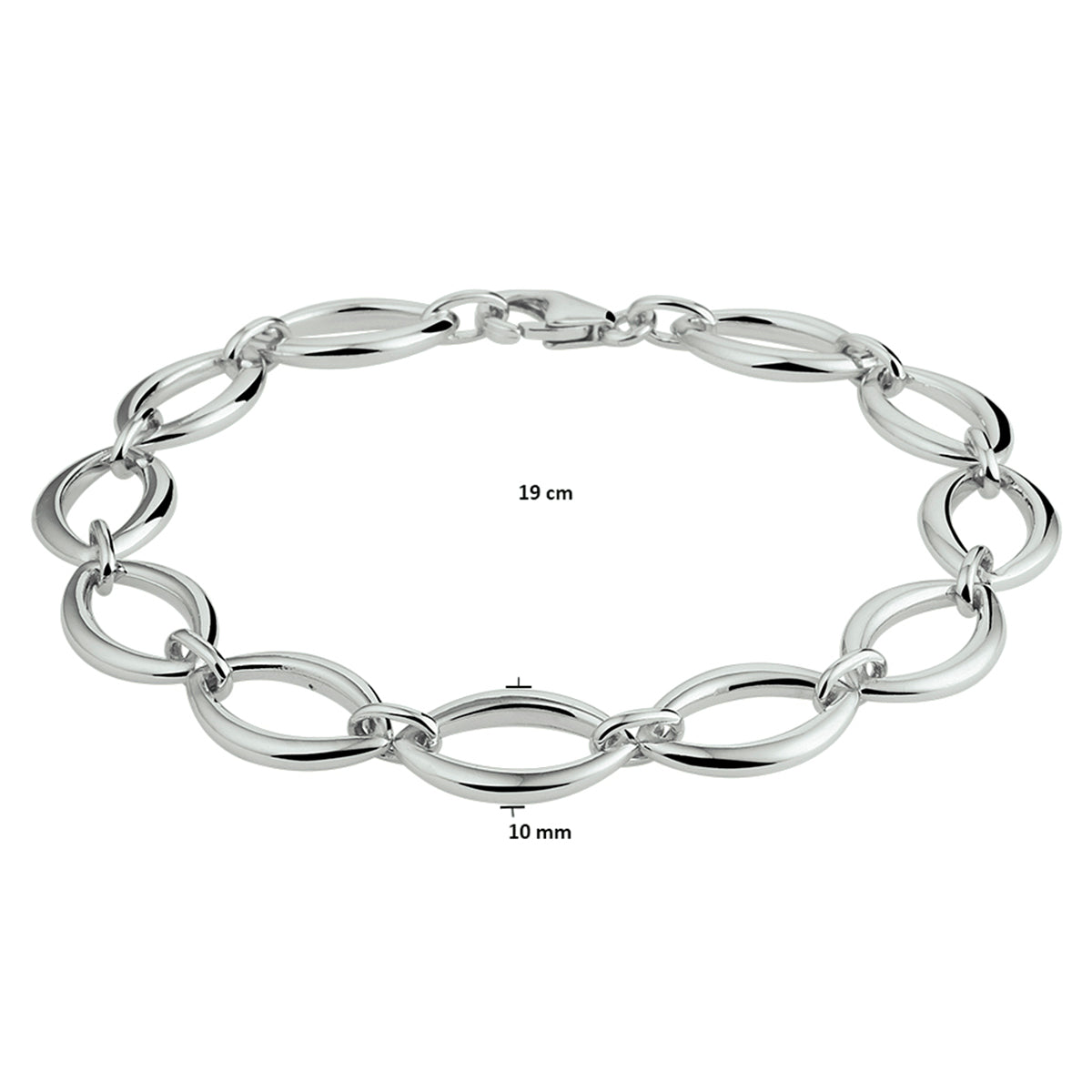 Armband 10 mm 19 cm zilver gerhodineerd